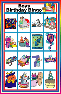 Boys Birthday Bingo Game