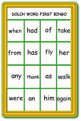 Dolch Word Bingo