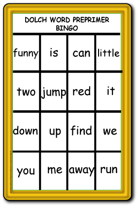 Dolch Word Bingo