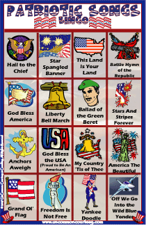 Patriotic Songs Bingo Game