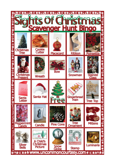 Sights of Christmas Scavenger Hunt Bingo Game