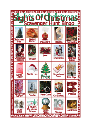 Sights of Christmas Scavenger Hunt Bingo Game