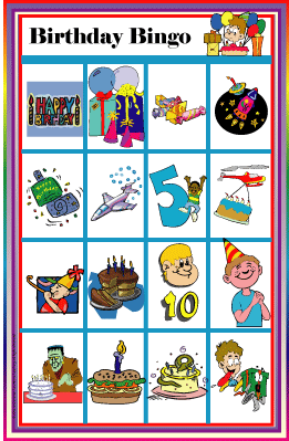 Boy's Birthday Bingo Game