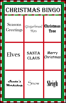 9 Square Christmas Bingo Game