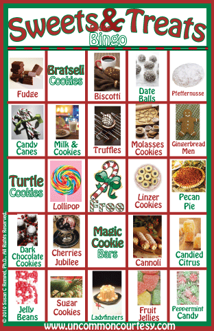 Play the Sweets and Treats Bingo Game at Your Cookie Exchange Party! Order a printed set or download a printable game today. Prices start at just $1.99!