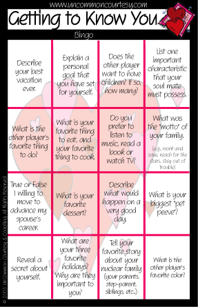 Getting to Know You Couples Bingo