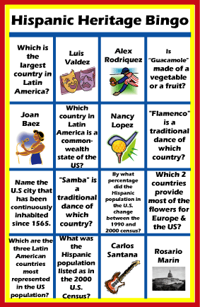 Hispanic Heritage Bingo Game