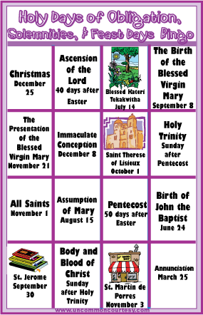 Holy Days of Obligation Bingo