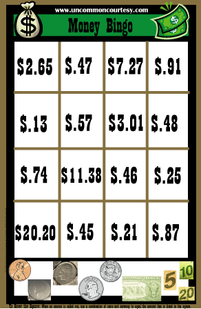 Beginning Money Bingo Game