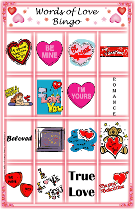 Words of Love Bingo - Valentine's Day Bingo Game