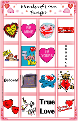 Words of Love Bingo Game