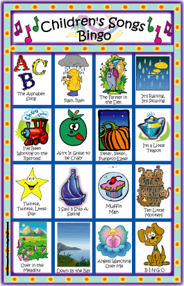 Nursery Songs Bingo Game for Children