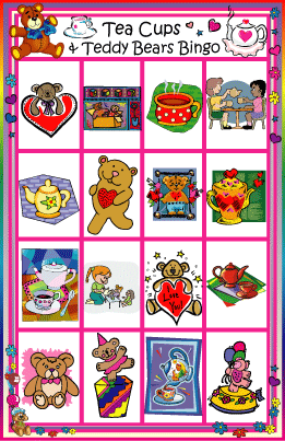 Tea Cups and Teddy Bears Bingo Game