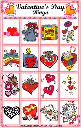 Download a fun and festive printable Valentine's Day Bingo Game from UnCommonCourtesy.com with prices starting at just $1.99. You can order the set in the printed form as well.