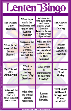 Lent (Lenten) Bingo Game