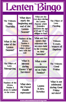 Lent (Lenten) Bingo