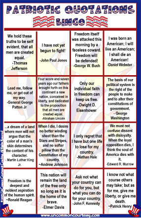 Patriotic Quotations Bingo Game