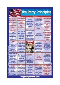 Tea Party Principles Bingo Game